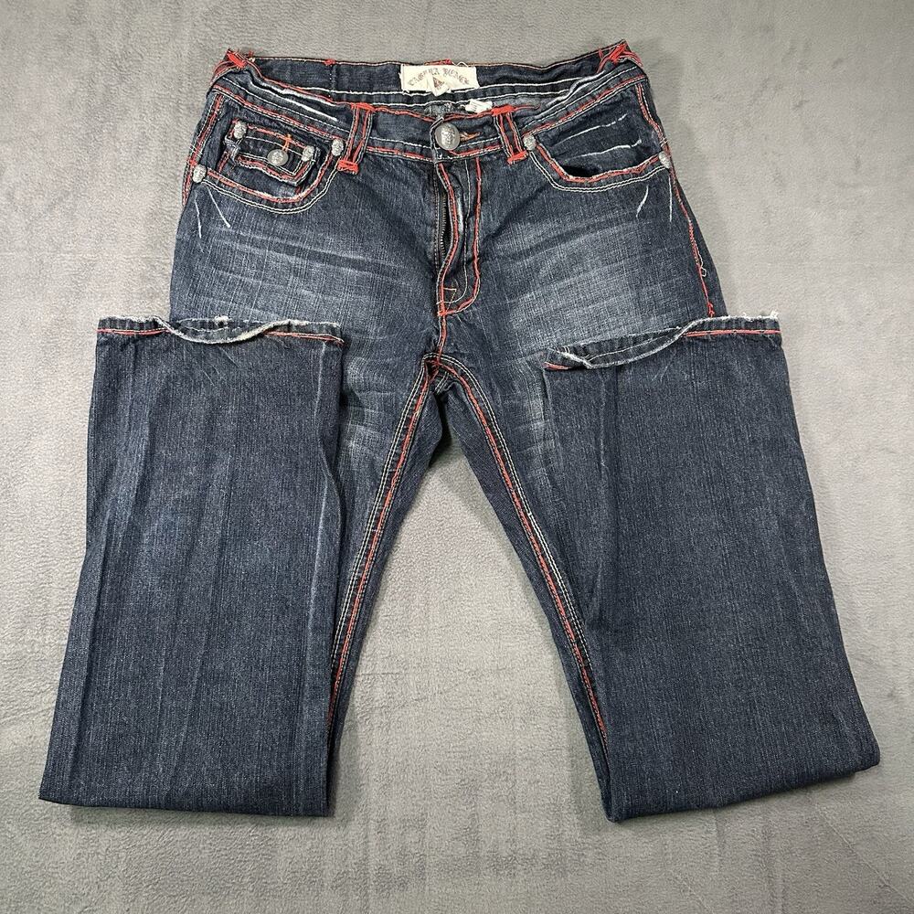Laguna Beach Jeans Dark Wash Red Stitch Men Size 34 Straight Y2K ( NEED ZIPPER )